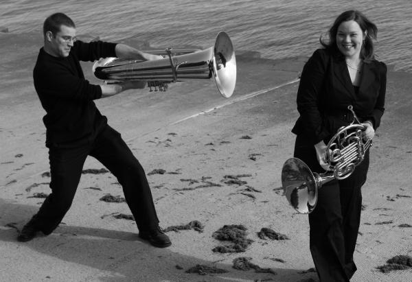 Musicians Brass Quest on beach together