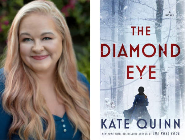 headshot of kate quinn and the cover of the book the diamond eye
