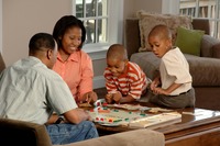 A family playing a board game
