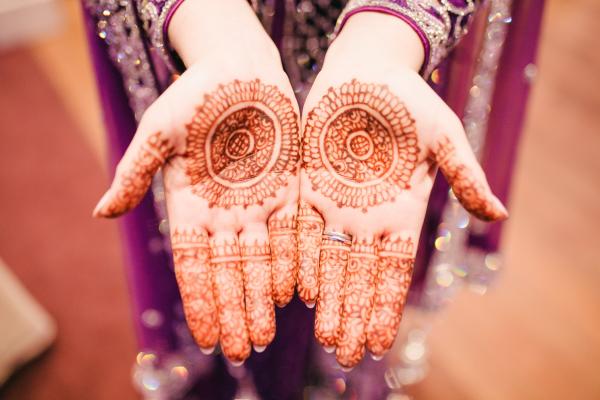 Two hands upturned with Henna Art applied to the palms